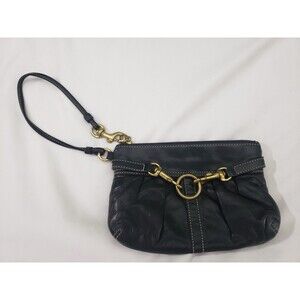 Vtg. Coach Ergo Hampton Studded Belted Leather Hobo Wristlet — Black